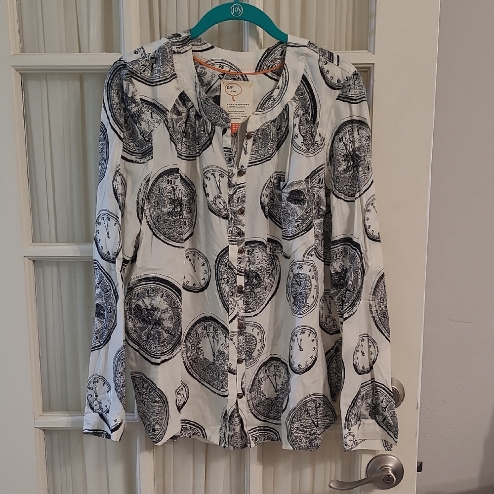 Anthropologie 52 Conversations Clock Print Blouse